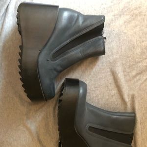 Grey blue genuine leather edgy platform boots